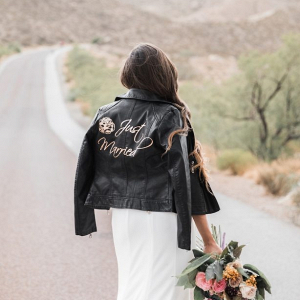 Bride in leather jacket