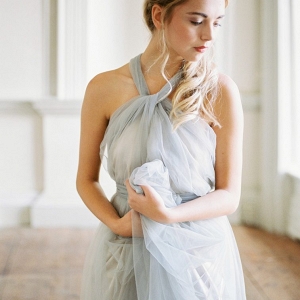 Beautiful blue grey wedding dress by Cherry Williams London