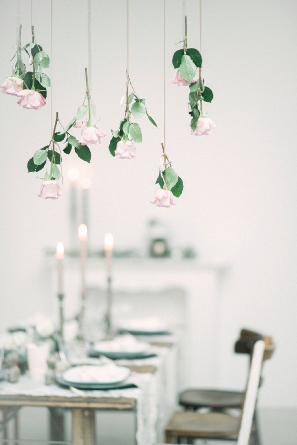 Bohemian Asian Inspired Table Setting with Hanging Roses