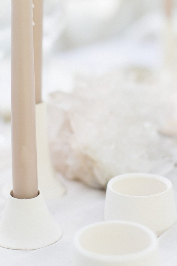 Modern candle holders and quartz clusters