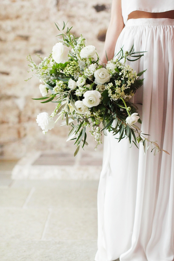 Wild and Organic Spring Wedding Bouquet with Ranunculus and Olive