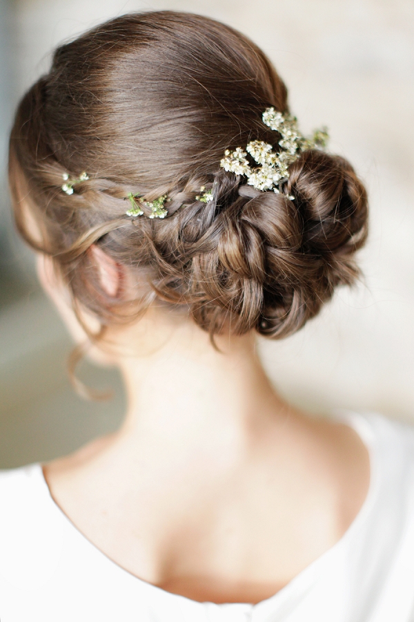Rustic Elegant Braided Updo with Blossom Flowers