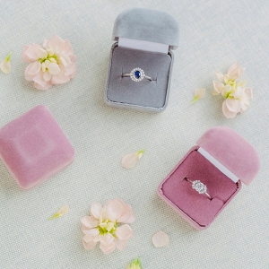 Vintage Inspired Diamond Engagement Rings in Velvet Ring Boxes