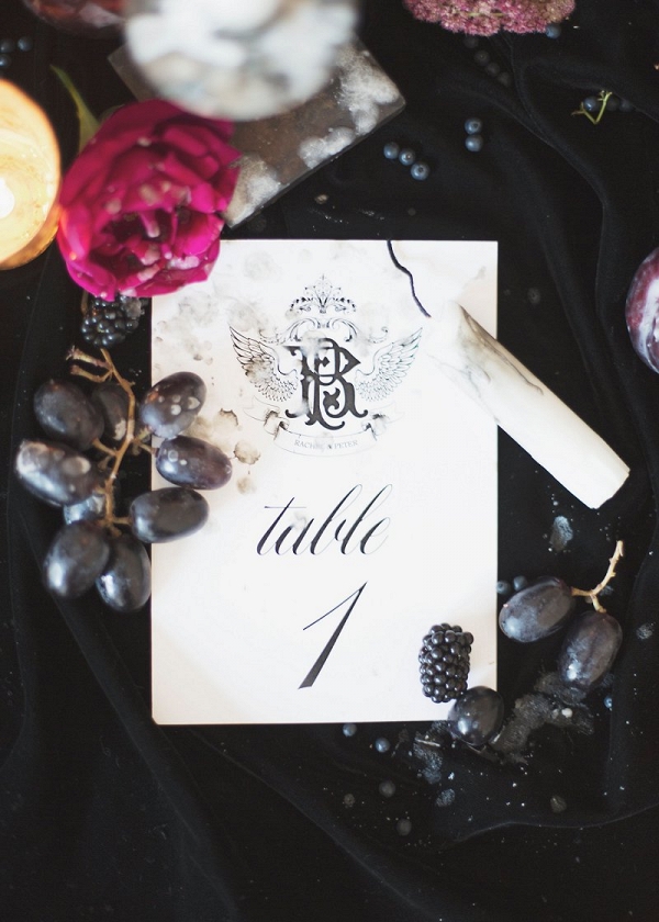 Gothic Inspired Wedding Stationery with Candles, Roses and Grapes