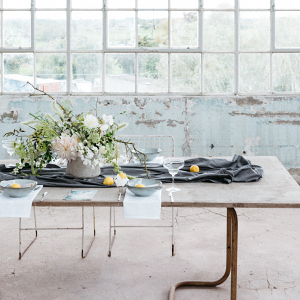The Contemporary industrial wedding table setting with lemons