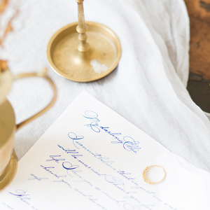 fine art stationery and details with brass and calligraphy love letter