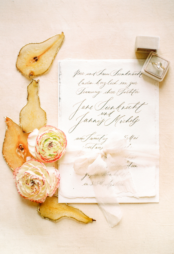 Elegant calligraphy stationery decorated with silk ribbon, and flowers