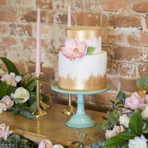 Peachy Pink Dessert Table with a Sugar Flower Topped Wedding Cake