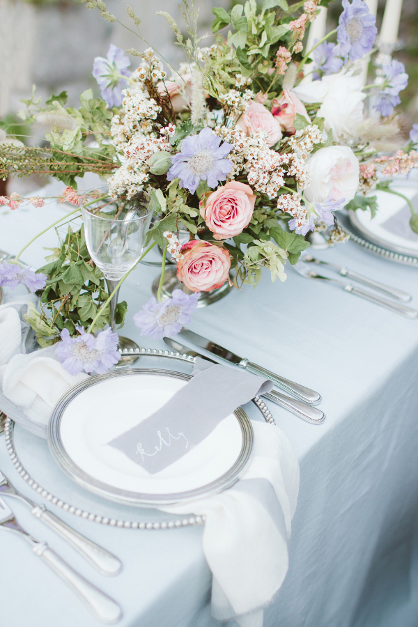 Romantic blue and pink tablescape