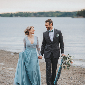 Bride in blue wedding dress