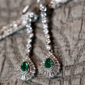 Emerald and Diamond Drop Earrings were a Striking Bridal Accessory at This Classic Emerald Winter Pittsburgh Wedding