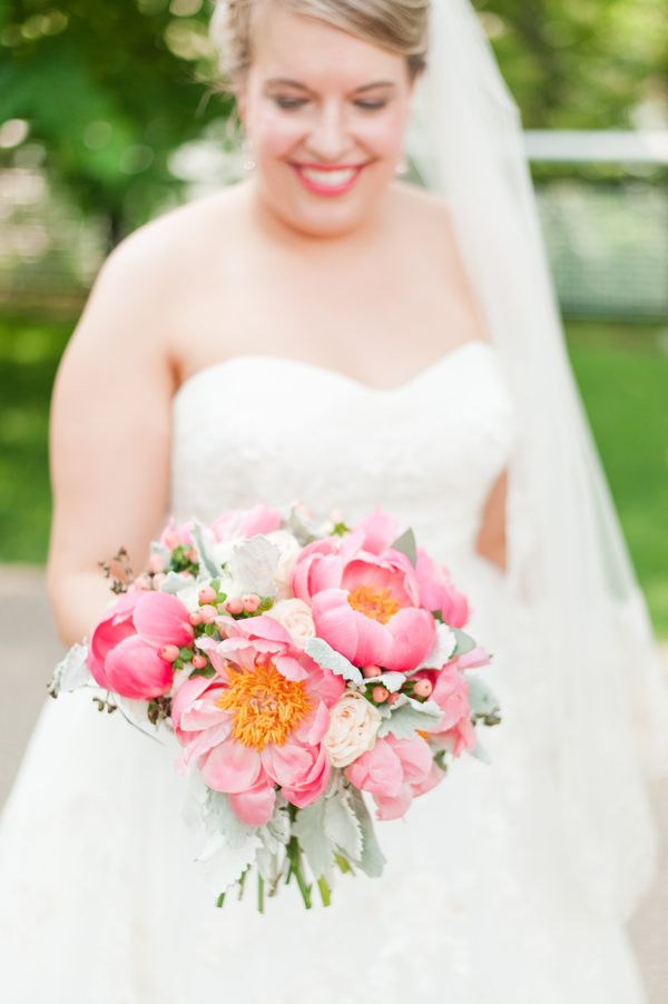 Luscious Peonies Soft Dusty Miller Beautiful Summer Bridal Bouquet Coral Gold Terrace Wedding