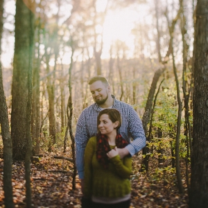 A Barren Woodland, Crunchy Leaves, and a Glowing Sunset Make for a Beautiful Natural Background During This Crisp, Cozy Engagement Session
