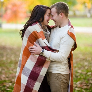 Leaves, Sweaters, and Plaid Blanket Make The Fall Portion of This Dichotomous Engagement Session Perfectly Seasonal