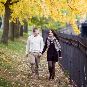 Yellow and Orange Leaves are Vibrant in the Fall Park Half of This Dichotomous Engagement Session