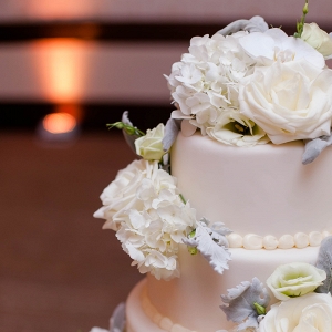 Fresh White Flowers Three Tiered Fondant Wedding Cake
