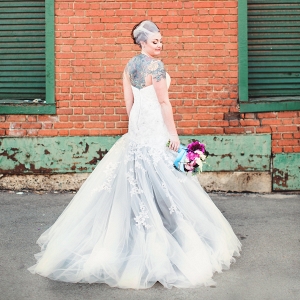 Bride Lace Beaded Gray Silver Ombre Wedding Dress Eclectic Industrial Wedding Pittsburgh