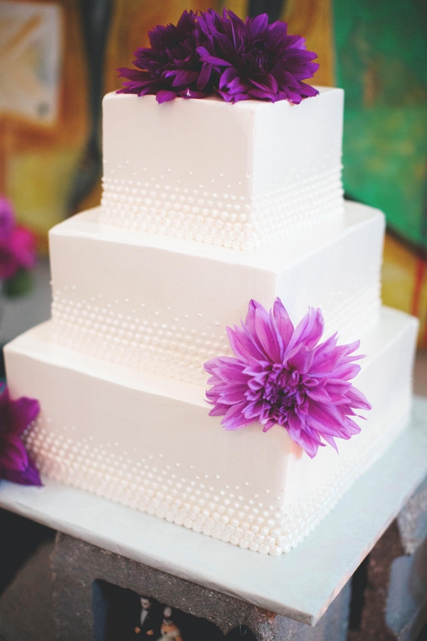 Purple Dahlias Color Three Tier Buttercream Wedding Cake Eclectic Industrial Wedding Pittsburgh