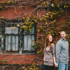 Urban Brick Building Branches Grit Fall Foliage Engagement Session