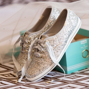 Silver Sequin Kate Spade Keds Sneakers were a Comfortable Wedding Shoe for the Bride at This Glamorous Winter Wedding