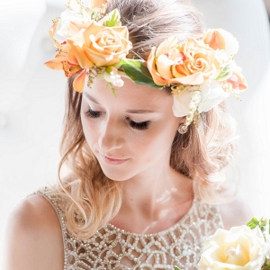 Beaded Hayley Paige Wedding Dress Asymmetrical Floral Crown Perfect Bridal Accessories Modern Geometric Styled Shoot