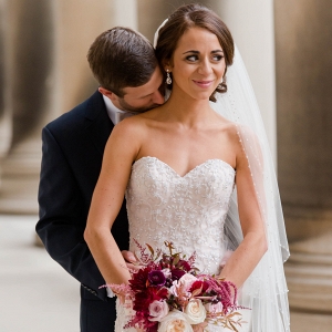 A Groom in a Navy Suit, a Bright Bouquet, and a Blush Wedding Dress were Highlights at This Rich Marsala & Blush Pittsburgh Wedding