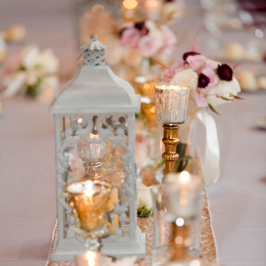 Lanterns, Candles, Flowers, and a Sequin Table Runner Adorned this Rich Marsala & Blush Pittsburgh Wedding