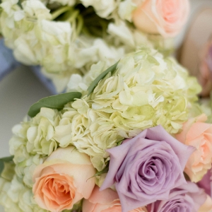 Bouquets Roses Hydrangeas Pastel Colors Lovely Purple Bridesmaids Dresses Romantic Garden Wedding