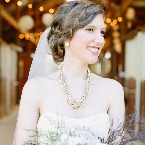 Bride Beautiful Statement Pearl Necklace Braided Hair Rhinestone Earrings Veil Shabby Chic Farm Wedding Pittsburgh