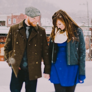 Snowflakes Rooftop Deck Whimsical Snowy Colorful Engagement Session