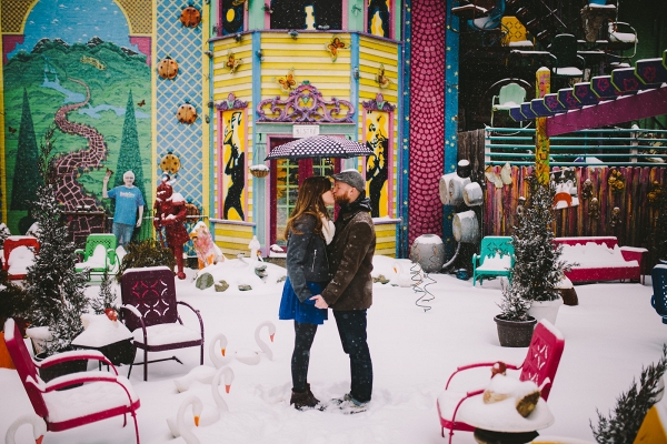 Kisses Snow Bride Groom Snowy Colorful Engagement Session