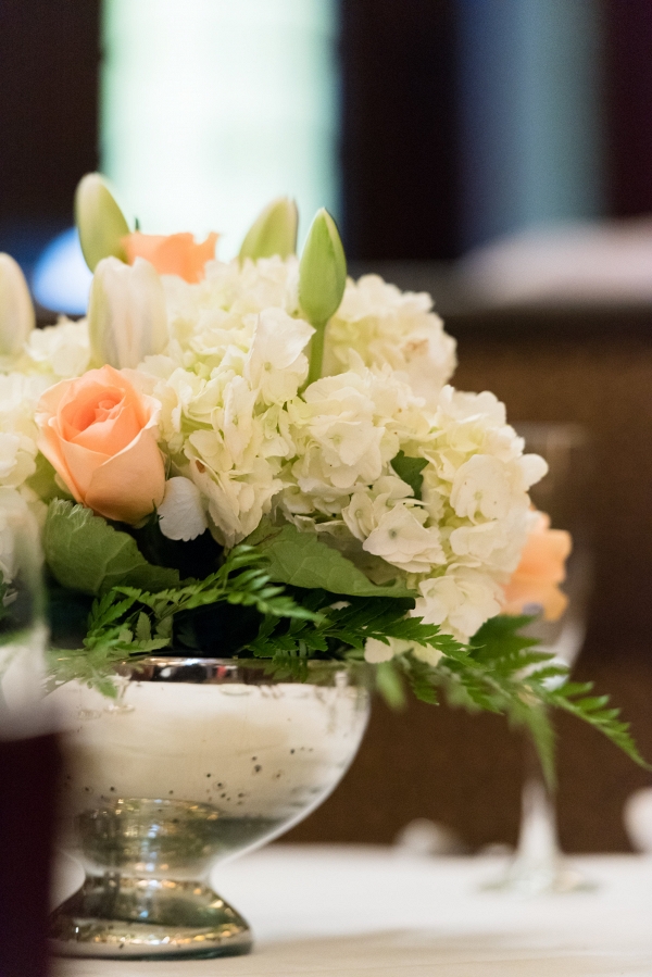 Floral Centerpieces Tulips Roses Hydrangeas Mercury Glass 1920s Inspired Pittsburgh Wedding