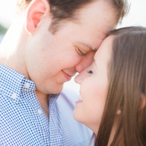 Bride to Be Fiance Smiles Summery Park Engagement Session Sunset