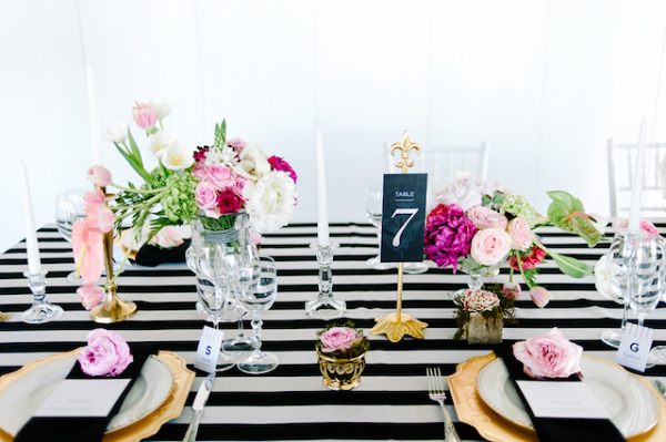 Black, white, and pink tablescape