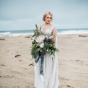 Winter Beach Bride with Protea Bouquet 
