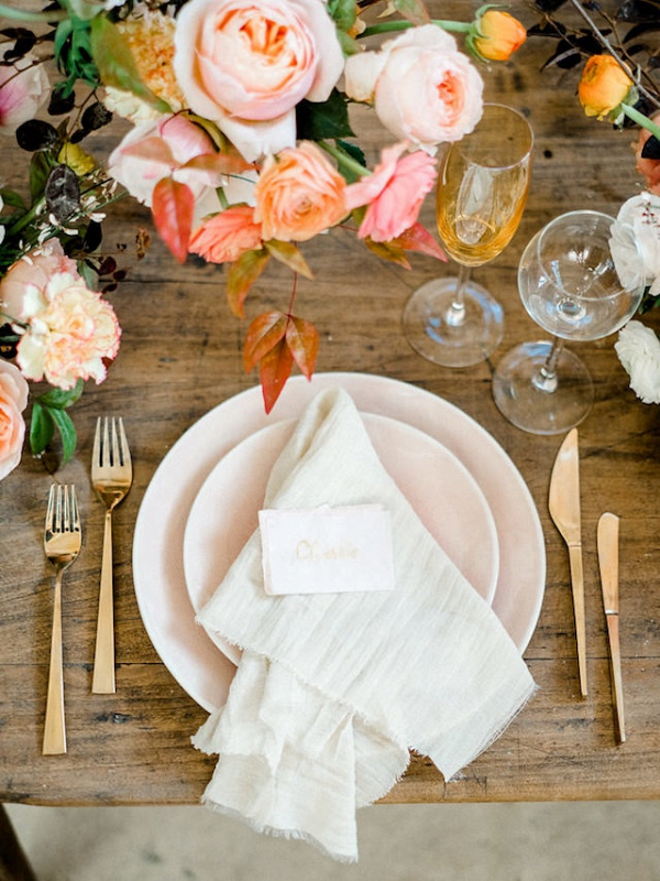 Organic peach and gold place setting