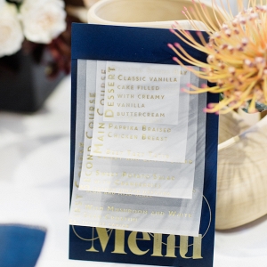 Modern wedding menu on Burnett's Boards