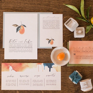 Kumquat watercolor wedding invitation