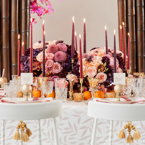 Purple and gold centerpiece