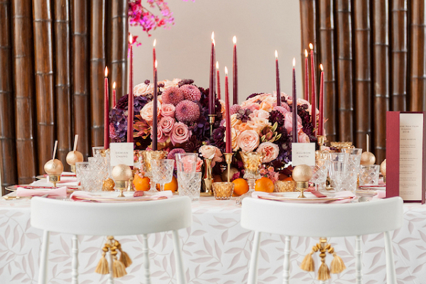 Purple and gold centerpiece