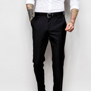 100% Wool Black Slim Fit 3 Piece Suit Trousers