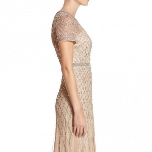 Adrianna Papell Blush Beaded Mesh Gown
