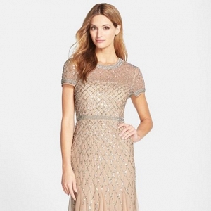 Adrianna Papell Blush Beaded Mesh Gown
