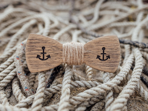 Anchor Wooden Ring Bearers Bow Tie