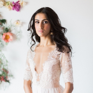 'Azalea' Blush Long Sleeve Wedding Dress