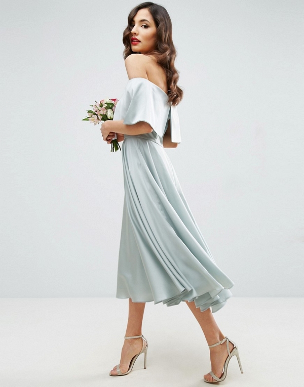 Bardot Fold Midi Bridesmaid Dress