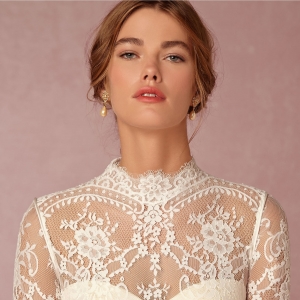 BHLDN 'Bridgette' High Neck Half Sleeve Lace Wedding Dress