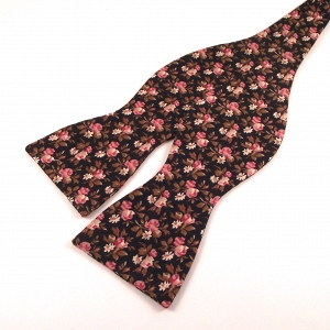 Black, Pink & Gold-Brown Floral Bow Tie