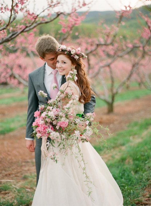 Spring Orchard Elopement Bride & Groom