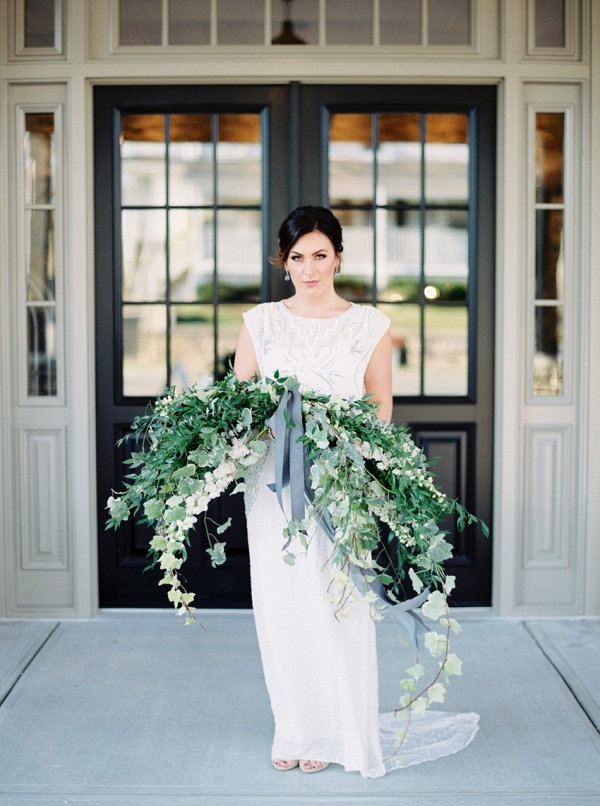 Bride with cascading bouquet